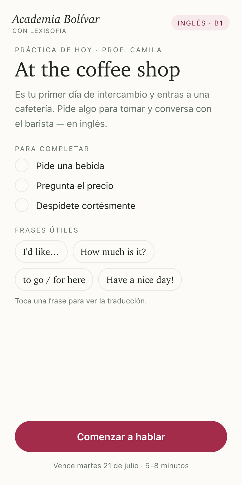La práctica en el celular del estudiante, con la marca de tu academia
